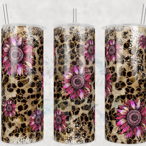 Leopard Print & Pink Flower 20oz Tumbler | Visions Fulfilled, LLC