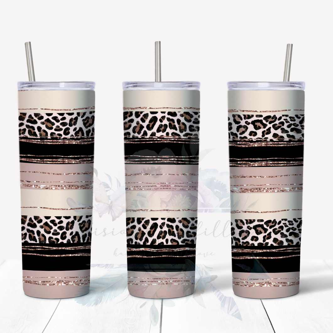 Blush and Rose Gold Leopard 20oz Skinny Tumbler | Visions Fulfilled LLC